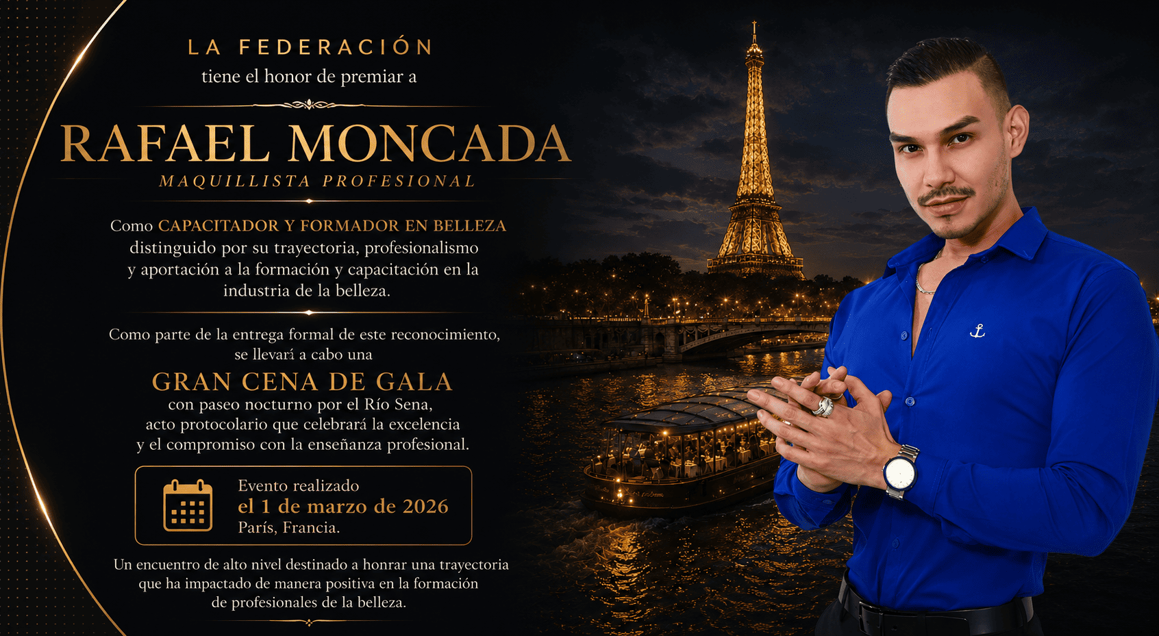 Rafael Moncada — Reconocimiento La Federación · Gran Cena de Gala, París 2026